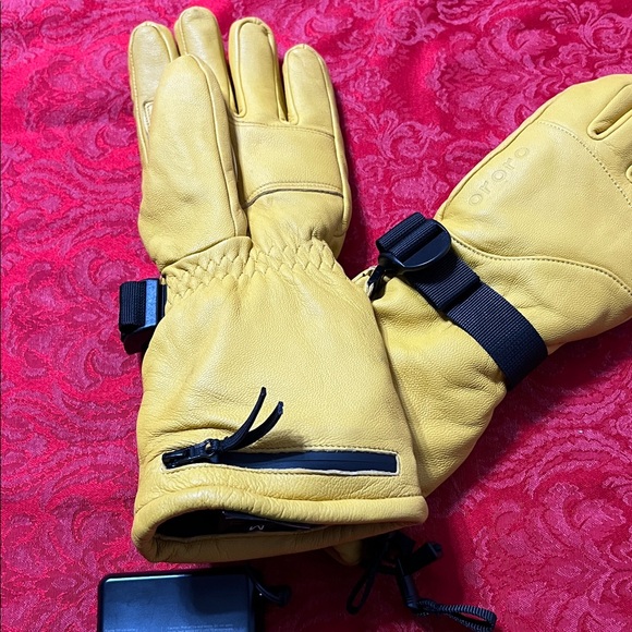 Ororo Yellow Leather Heated Gloves Size M Great Shape Battery Heating - Picture 7 of 16